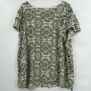 Haute Hippie Womens Flutter Sleeve Boho‎ Top Size 2X Green Artsy Casual Indie